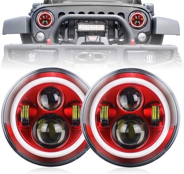 Luci Halo rosse da 7 pollici per Jeep Wrangler Fari Halo rossi per Jeep Wrangler JK