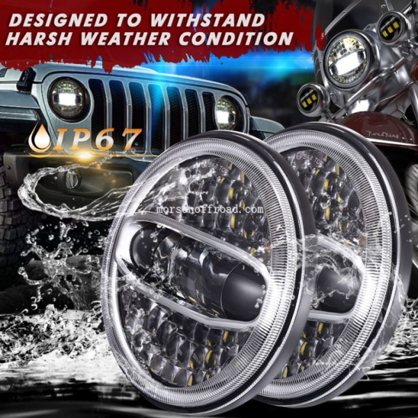 7 "Faro principale a LED con conversione Halo per Harley e per Jeep Wrangler JK