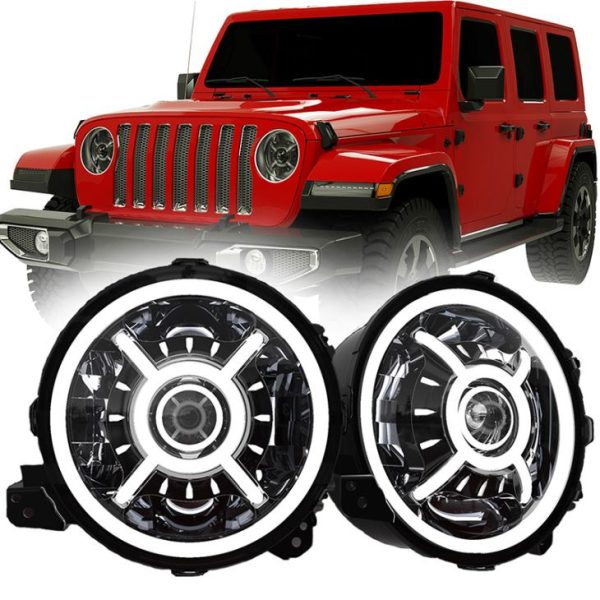 Luci a LED per fari Jeep JL Halo DOT SAE Luci per proiettore per fari Jeep Wrangler JL Halo con fascio alto DRL